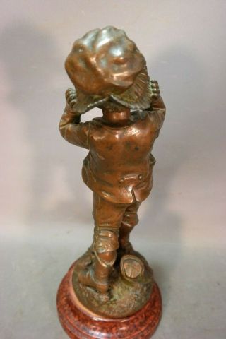 Ca.  1910 Antique FRENCH ART NOUVEAU Bronzed BOY & GRANDMA BONNET Sculpture STATUE 7