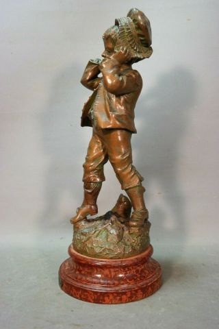 Ca.  1910 Antique FRENCH ART NOUVEAU Bronzed BOY & GRANDMA BONNET Sculpture STATUE 8
