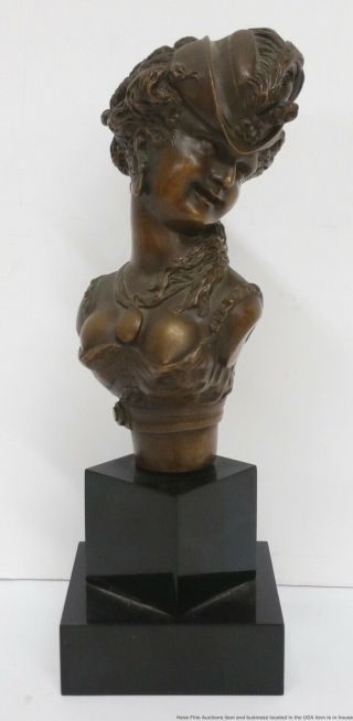 Fine Antique French Miniature Bronze Salon Nude Woman Bust Statue 4.  75in