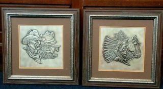 2 - Franklin The Westerners Silver Wall Sculptures By Gordon Phillips Signed