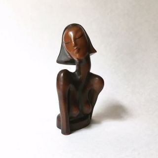 Antique Art Deco Carved Wood Bust Nude Flapper Girl In Manner Of Hagenauer 1920s