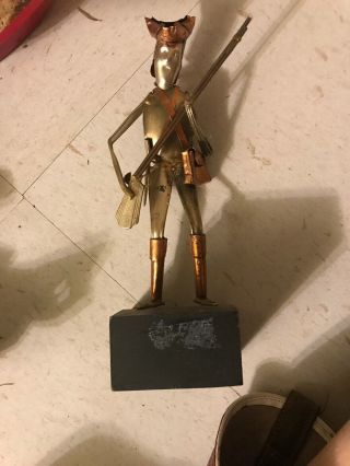 Vintage Metal Sculpture Of A Man With A Rifle Made Of Scrap Utensils Signed 1972