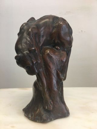 American Art Anna Vaughn Hyatt Huntington Bronze Descending Panther Sculpture