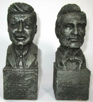 Presidents Lincoln & Kennedy Busts Jfk Pewter Bonded Stone Sculpture Genesis Pro