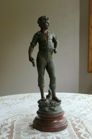 Antique Bronze Sculpture Of A Boy Signed Auguste Moreau
