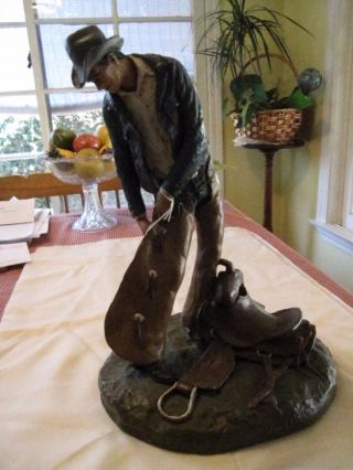 Michael Garman Sculpture " Taking The Rough Off " Hand Painted,  15 1/2 " H,  1972 Vg Cond