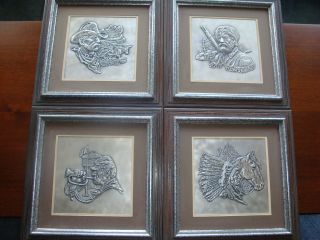 The Westerners Silver Wall Sculptures By Gordon Phillips Signed & Dated Rare Set