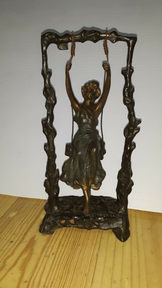 Antique French Bronze Statue Lady On Swing Signed Aug.  Moreau,  Detail