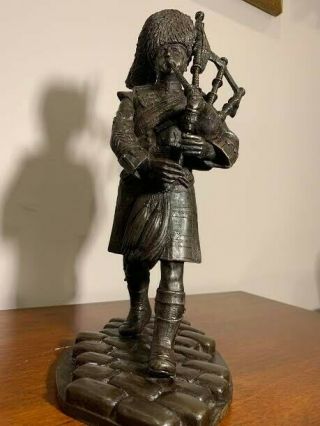 Bronze Scottish Bagpipe Player By Tom Mackie Signed And Dated.  11.  5 " Sculpture