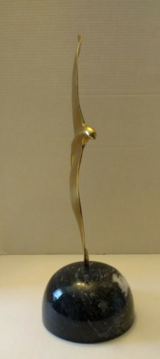 Curtis C Jere 1984 Brass Seagull in Flight Sculpture Signed Black Marble Base 3