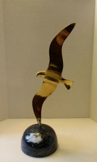 Curtis C Jere 1984 Brass Seagull in Flight Sculpture Signed Black Marble Base 4