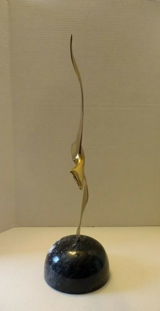 Curtis C Jere 1984 Brass Seagull in Flight Sculpture Signed Black Marble Base 5
