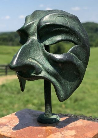 Mid - Century Bronze Sculpture Of A Demonic Mask