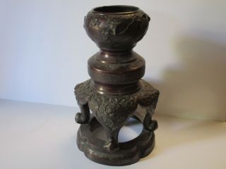 Antique Fine Chinese Or Japanese Pot Bronze Large Old Birds Ornate Stand Meiji