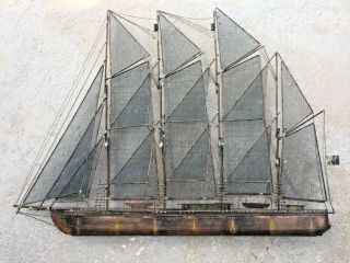 Lg Curtis Jere Mcm Brass Schooner Ship Sailboat Wall Art Sculpture Mid Century