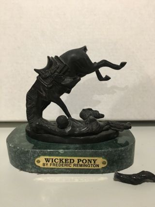 8 " Wicked Pony By Frederic Remington Bronze Handcast Sculpture Marble Base