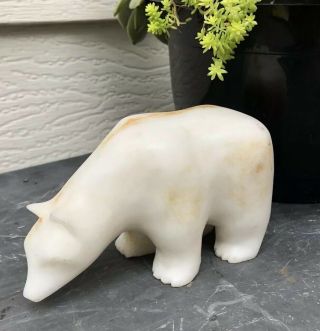 Antique Polar Bear Hand Carved Marble Stone 5x3 Sculpture Standing Walking