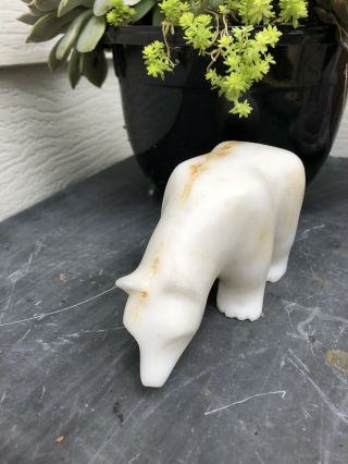 Antique Polar Bear Hand Carved Marble Stone 5x3 Sculpture Standing Walking 2