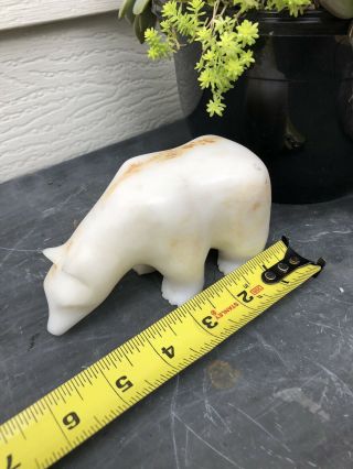 Antique Polar Bear Hand Carved Marble Stone 5x3 Sculpture Standing Walking 3