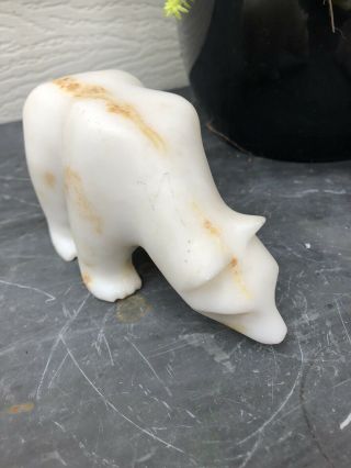 Antique Polar Bear Hand Carved Marble Stone 5x3 Sculpture Standing Walking 7