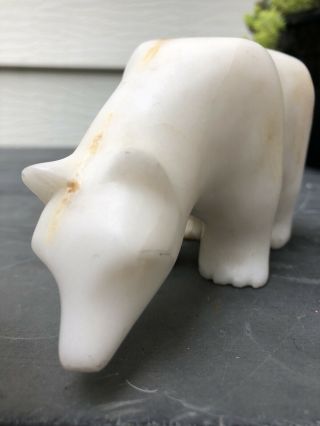 Antique Polar Bear Hand Carved Marble Stone 5x3 Sculpture Standing Walking 8