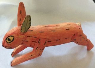 Rabbit Primitive Hand Carved Painted Wood Animal Estate Purchase Bunny ‘80