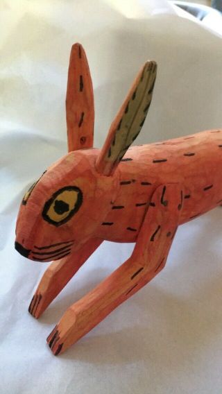 RABBIT Primitive Hand carved painted wood animal estate purchase BUNNY ‘80 2
