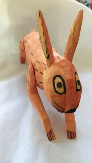 RABBIT Primitive Hand carved painted wood animal estate purchase BUNNY ‘80 5