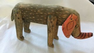 Elephant Primitive Hand Carved Painted Wood Animal Estate Purchase 1980