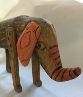 ELEPHANT Primitive Hand carved painted wood animal estate purchase 1980 2