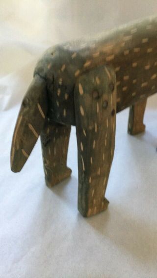ELEPHANT Primitive Hand carved painted wood animal estate purchase 1980 3