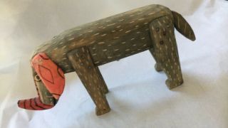 ELEPHANT Primitive Hand carved painted wood animal estate purchase 1980 4