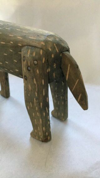 ELEPHANT Primitive Hand carved painted wood animal estate purchase 1980 5