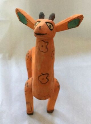 Giraffe Primitive Hand Carved Painted Wood Animal Estate Purchase 1980
