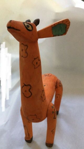 GIRAFFE Primitive Hand carved painted wood animal estate purchase 1980 2