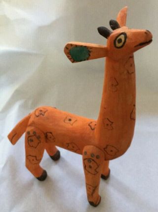 GIRAFFE Primitive Hand carved painted wood animal estate purchase 1980 3