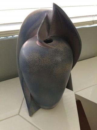 Art Deco Machine Age Wing Geometric Ceramic Vase Sculpture 13.  5” Signed Sclight 2