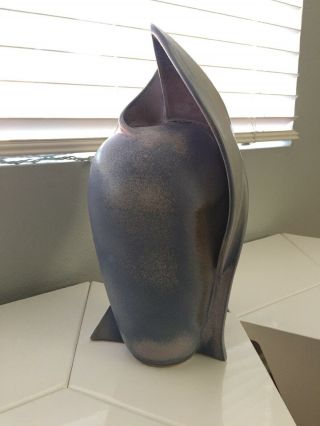 Art Deco Machine Age Wing Geometric Ceramic Vase Sculpture 13.  5” Signed Sclight 5