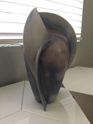 Art Deco Machine Age Wing Geometric Ceramic Vase Sculpture 13.  5” Signed Sclight 6