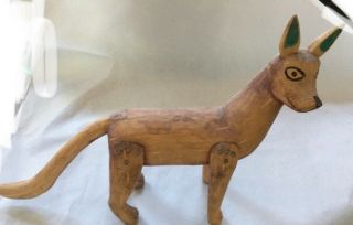 DOG COYOTE primitive Hand carved painted wood animal estate purchase 1980 2