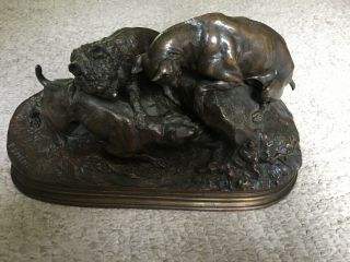 Bronze Wild Dog Figurine Signed By P J Mene Mid 19th Century