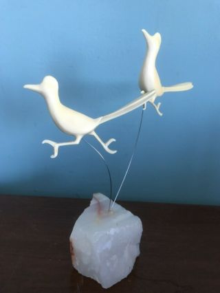 Vintage Mcm Wire Sculpture Desktop Art.  Road Runners On Marble Base.