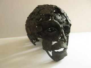 Mystery Artist Brutalist Bronze Metal Sculpture Abstract Modernism Head Skull