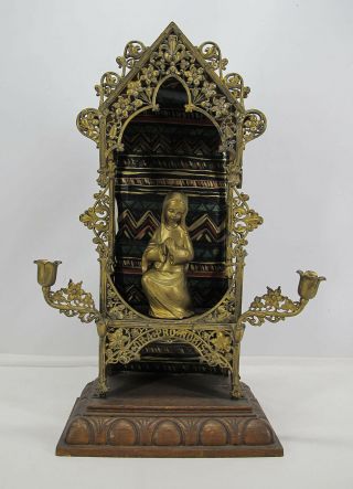 Ornate Antique Folk Art German Home Altar Petition To Virgin Mary W/candles Yqz