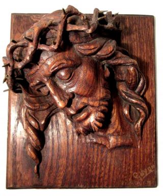 Wood Sculpture,  Christ And His Crown Of Thorns,  Signed Quyan,  1971