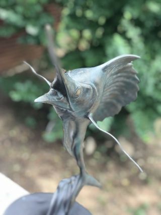 RARE Antique Vintage Mid Century Bronze Fish Marlin sculpture statue - Art Deco 3