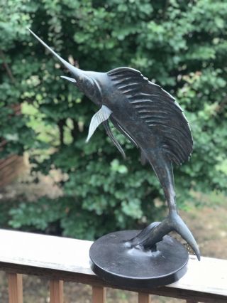 RARE Antique Vintage Mid Century Bronze Fish Marlin sculpture statue - Art Deco 4