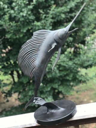 RARE Antique Vintage Mid Century Bronze Fish Marlin sculpture statue - Art Deco 6