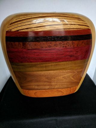 Stunning Inlaid Turned Wood Abstract Art Large Vase (signed Paul Lamontagne)