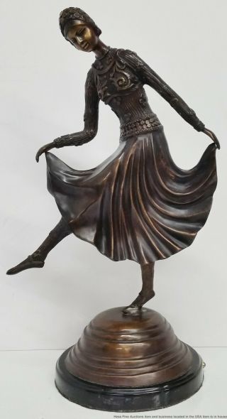 Bronze Art Deco After Louis Icart 18.  5in Dancer French Artist Sculpture Statue